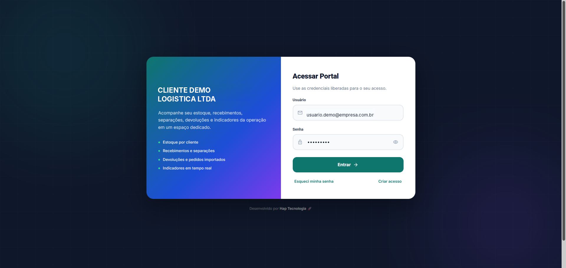Tela de login do portal