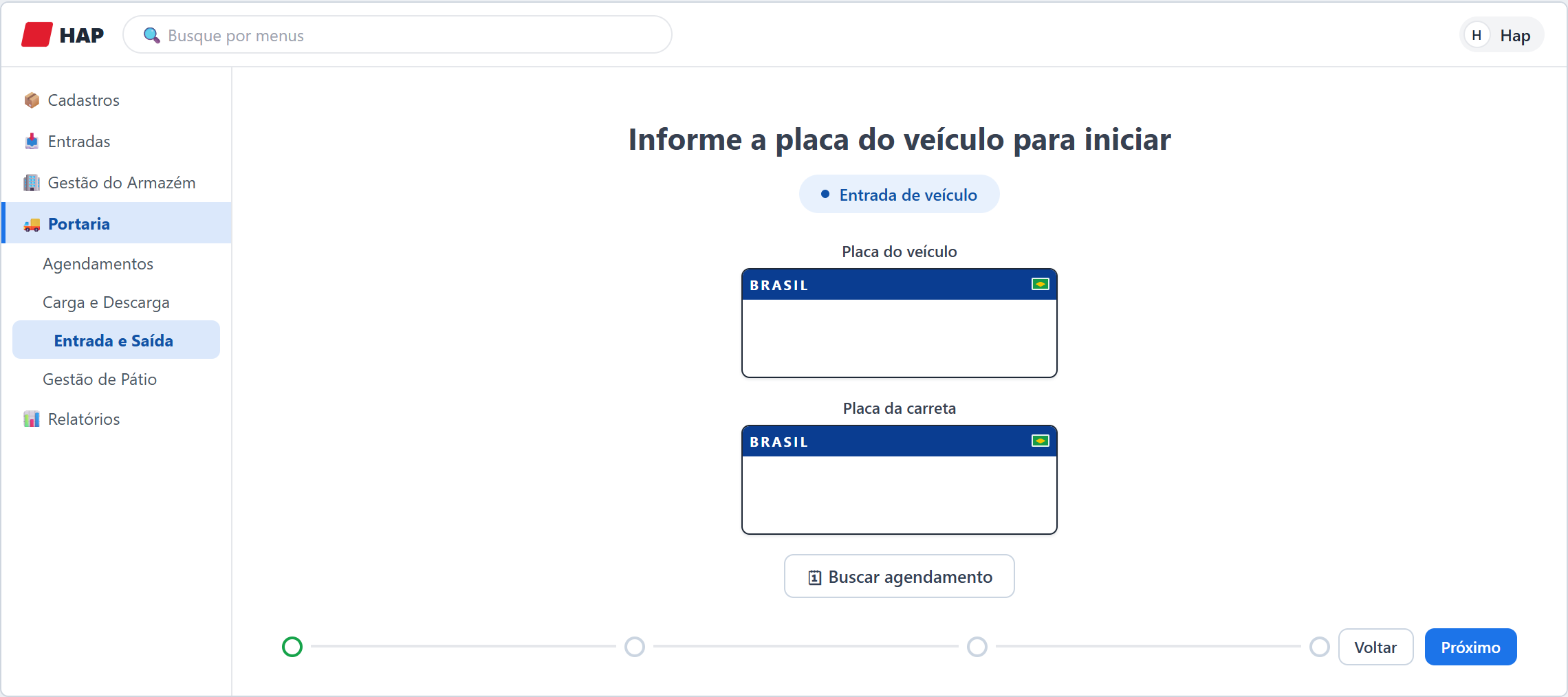 Tela da portaria com o botão Buscar agendamento